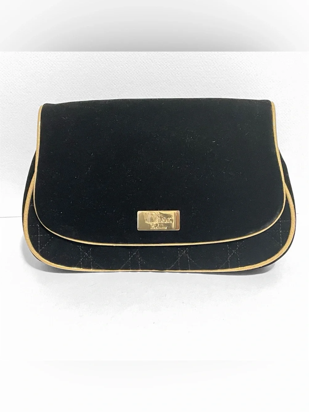 Dior Parfums Black Velvet quilted pattern Cosmetic Makeup Pouch Authentic